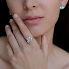 Nina Zhou 4.03 ctw Aquamarine & Diamond Cherry Blossom Cocktail Ring