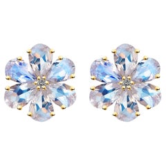 Nina Zhou 4.25ctw Moonstone Diamond Forget-Me-Not Flower Earrings