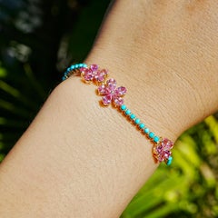 Nina Zhou 4.25ctw Sleeping Beauty Turquoise, Pink Sapphire & Diamond Bracelet
