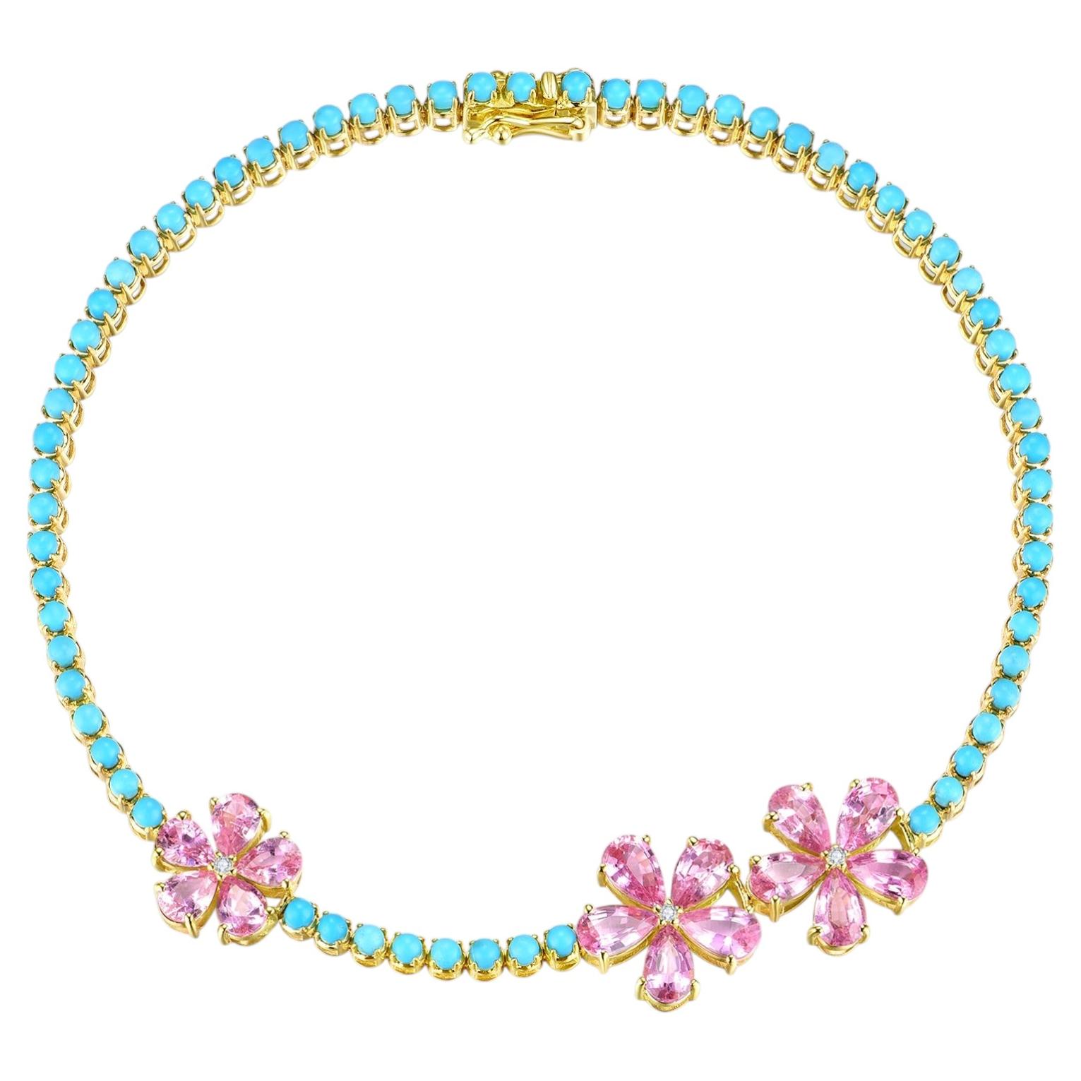 Bracciale di Nina Zhou con turchese “Sleeping Beauty” da 4,25 carati totali, zaffiri rosa e diamanti
