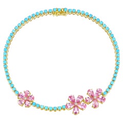 Nina Zhou 4.25ctw Sleeping Beauty Turquoise, Pink Sapphire & Diamond Bracelet