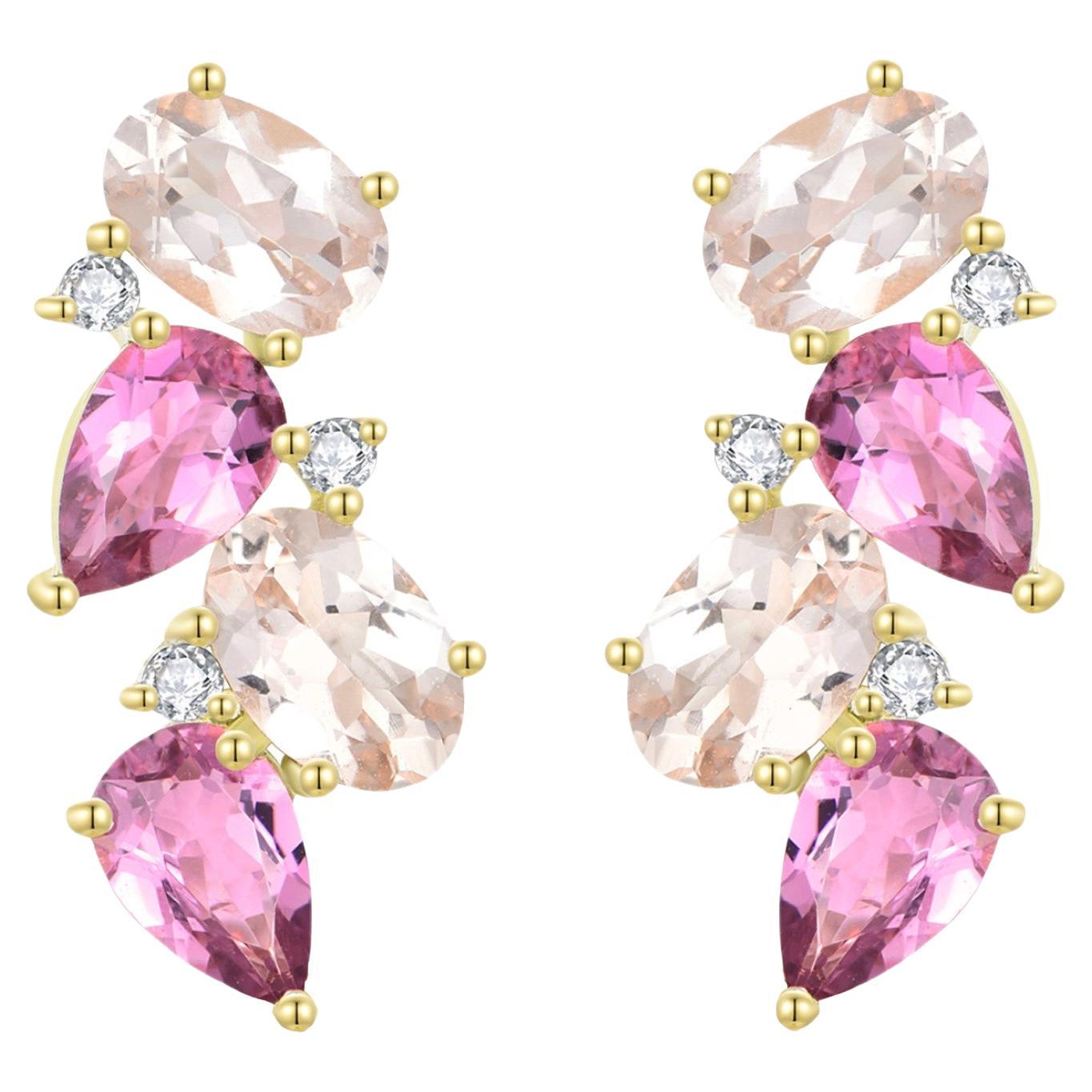 Boucles d
oreilles Nina Zhou 4.30 ctw Morganite, Tourmaline rose et Diamant