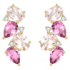 Boucles d
oreilles Nina Zhou 4.30 ctw Morganite, Tourmaline rose et Diamant