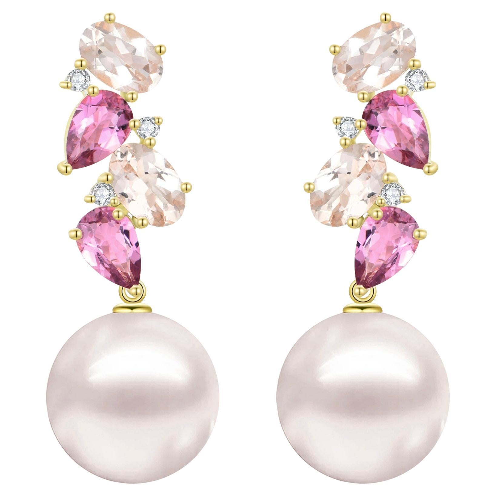 Nina Zhou - Pendants d
oreilles en Morganite, Tourmaline rose et Diamant - 4.30ctw