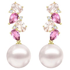Nina Zhou 4.30ctw Morganite, Pink Tourmaline, and Diamond Pearl Drop Earrings Nina Zhou 4.30ctw Morganite, Pink Tourmaline, and Diamond Pearl Drop Earrings