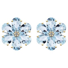 Nina Zhou 4.85ctw Aquamarine Diamond Forget-me-Not Earrings