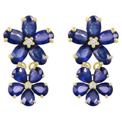 Nina Zhou Orecchini a goccia con doppio fiore di zaffiro blu e diamante da 4,92ctw