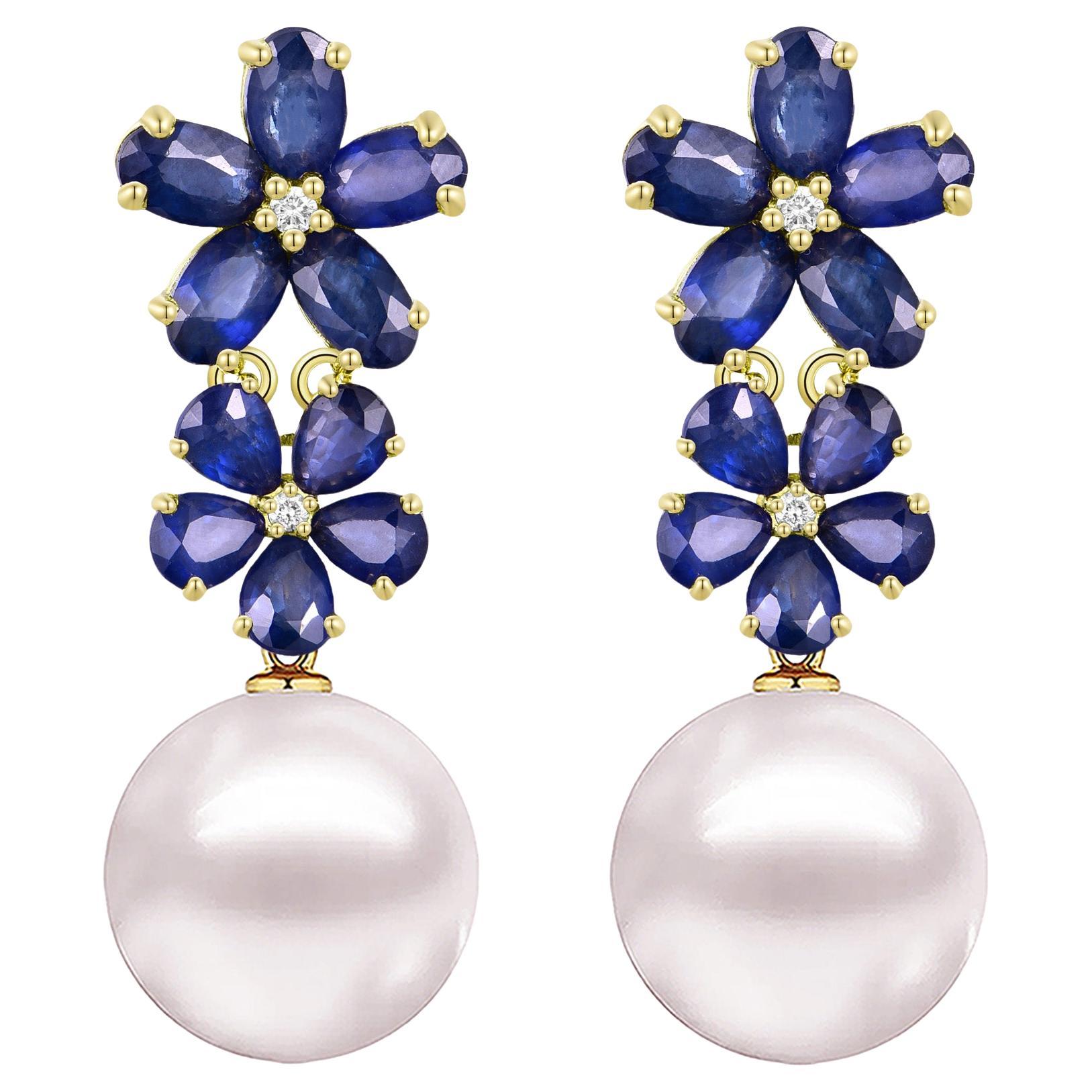 Nina Zhou Orecchini a goccia a fiore convertibile con diamante e zaffiro blu da 4,92 carati