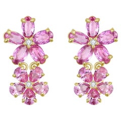 Nina Zhou 4.92ctw Pink Sapphire Diamond Double Blossom Drop Earrings