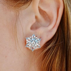 Nina Zhou 4.98ctw Aquamarine Diamond Snowflake Earrings in 14K White Gold