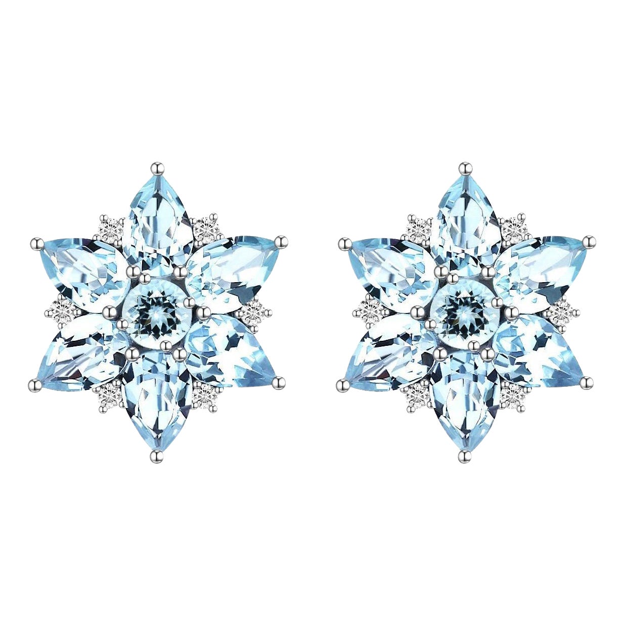 Nina Zhou Orecchini a fiocco di neve con diamante e acquamarina da 4,98 carati in oro bianco 14K