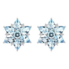 Nina Zhou Orecchini a fiocco di neve con diamante e acquamarina da 4,98 carati in oro bianco 14K