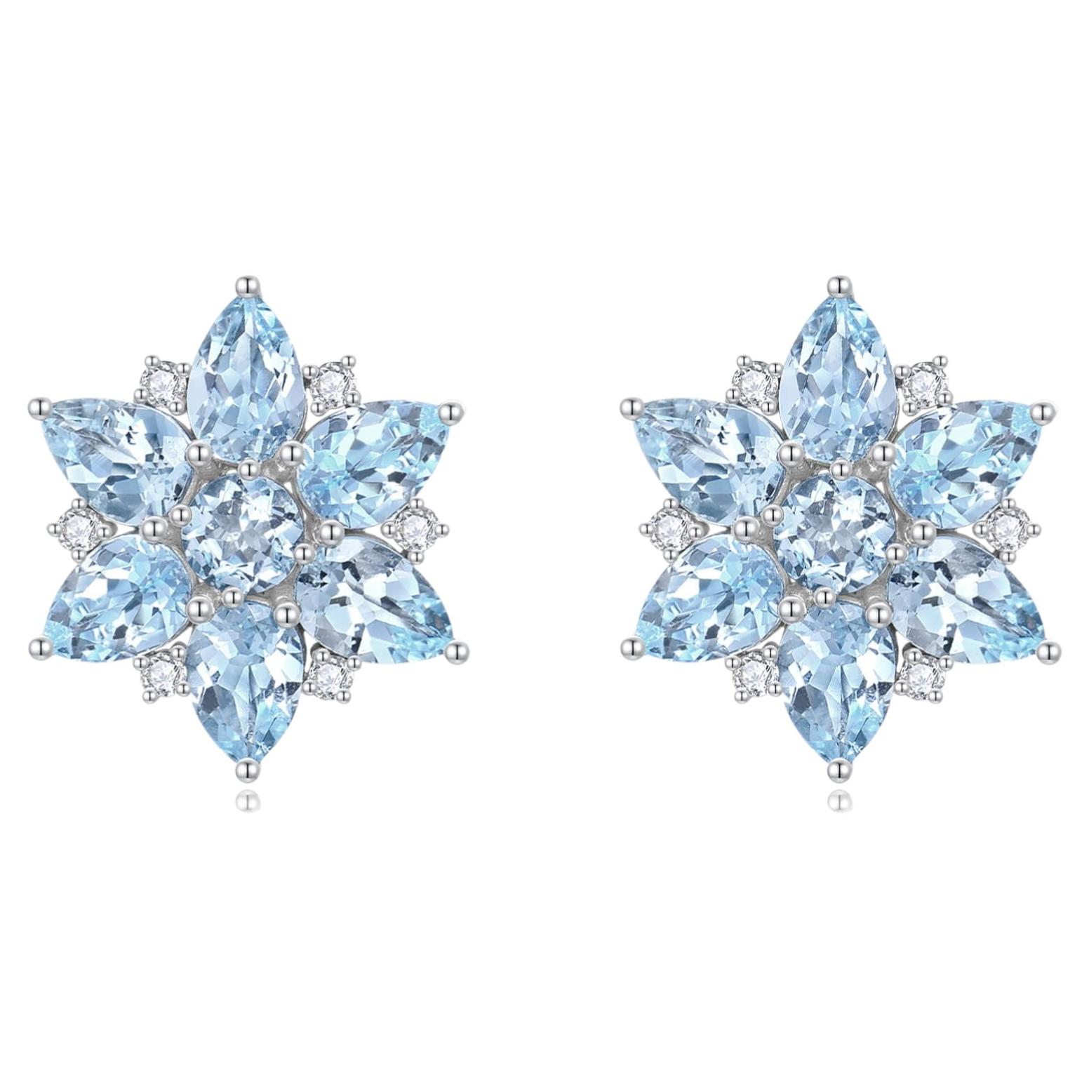 Boucles d'oreilles flocon de neige en or blanc 14K avec aigue-marine et diamant de 4,98ctw de Nina Zhou