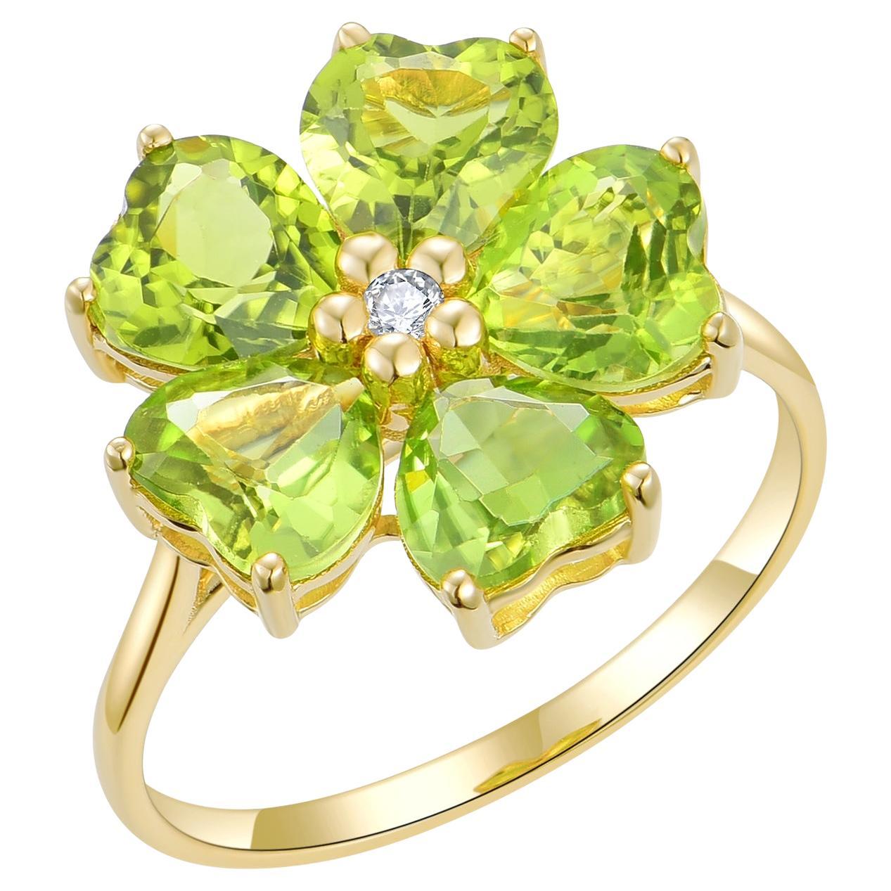 Nina Zhou Anillo de Cóctel Flor de Cerezo con Peridoto y Diamantes de 5,03 ctw