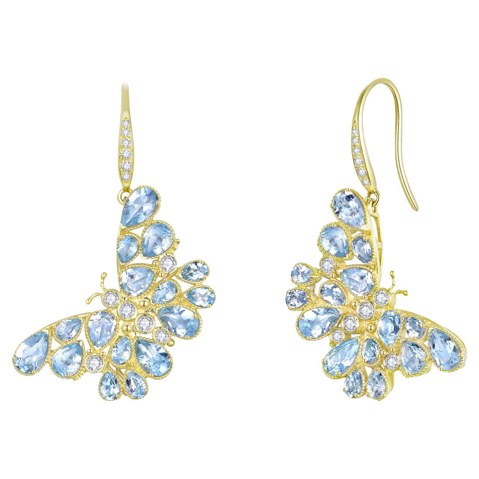 Nina Zhou 5.05ctw Butterfly Aquamarine Diamond Drop Earrings