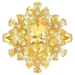 Nina Zhou 5.06ctw Yellow Sapphire Citrine Diamond Blossom Cocktail Ring