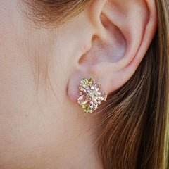 Nina Zhou 5,19ctw Morganit, Peridot, und Diamant Blüte Ohrringe