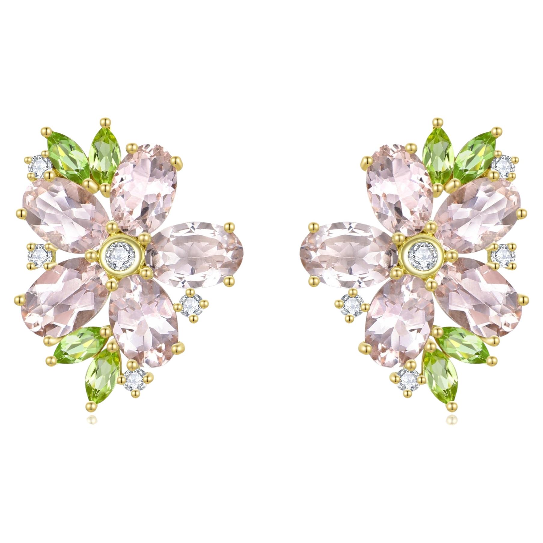 Nina Zhou Orecchini a fiore di Morganite, Peridoto e Diamanti da 5,19 carati