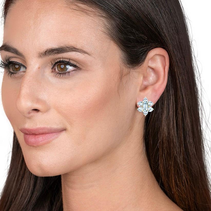 Arts and Crafts Nina Zhou 5.20ct Aquamarine Cluster Earriings For Sale