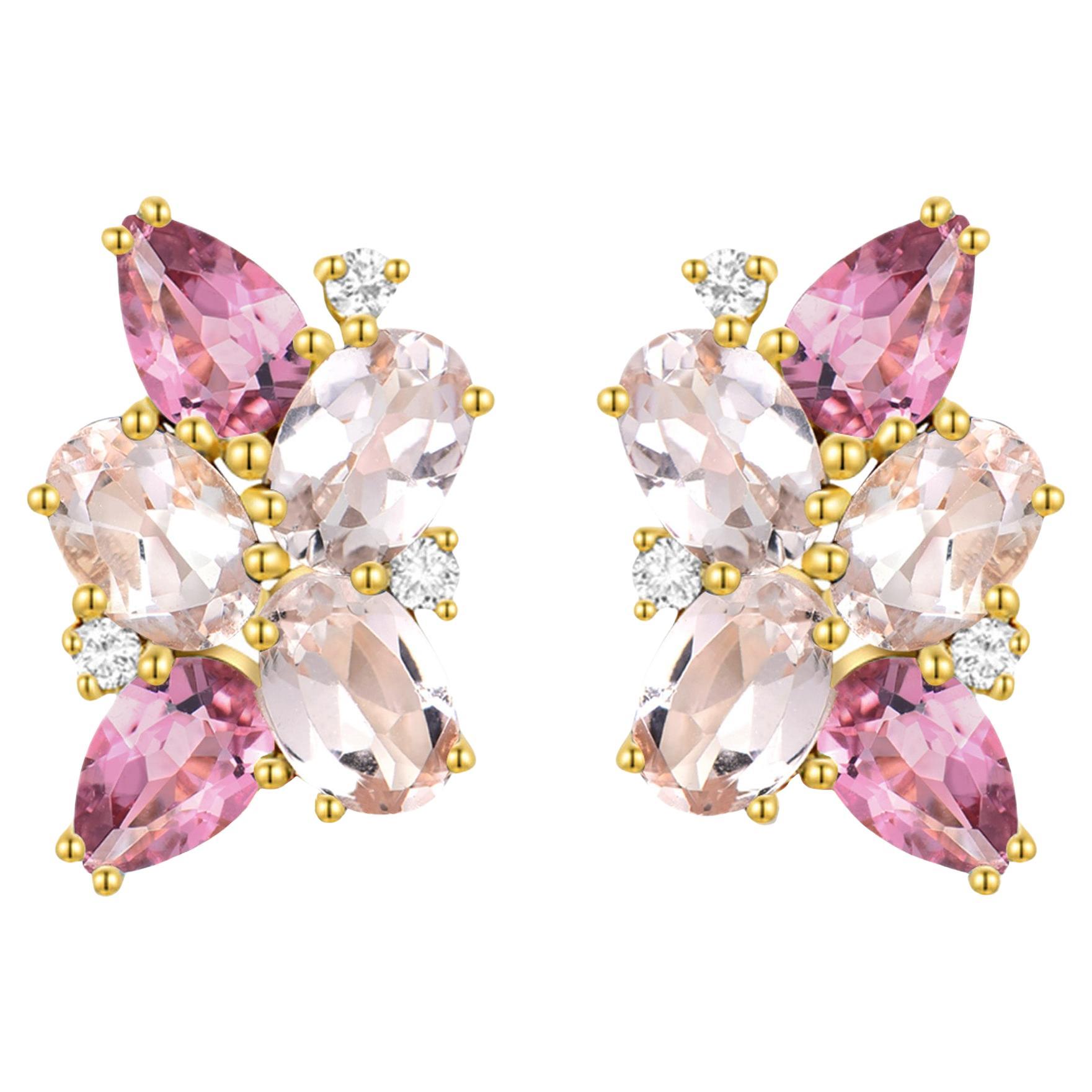Boucles d
oreilles Nina Zhou 5.30 ctw Morganite, Tourmaline rose et Diamant