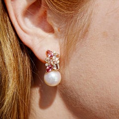 Nina Zhou 5.30 ctw Morganite, Pink Tourmaline and Diamond Pearl Drop Earrings