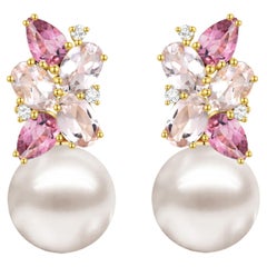 Nina Zhou - Pendants d
oreilles en Morganite, Tourmaline rose et Diamant - 5.30 ctw