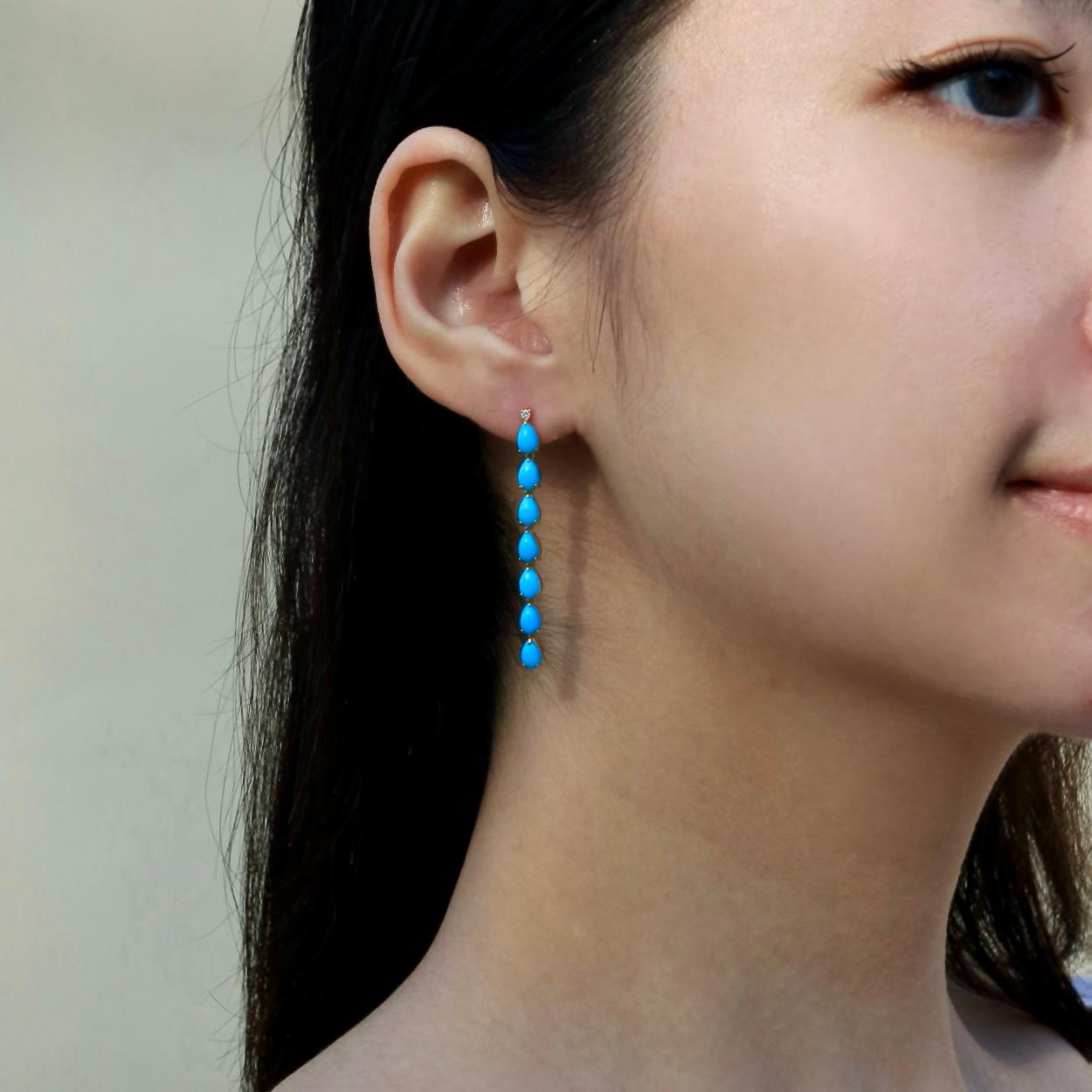 Pendientes de gota de diamantes turquesa azul de 5,54 ctw Nina Zhou Corte pera en venta