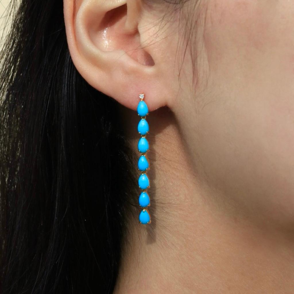 De las mujeres Pendientes de gota de diamantes turquesa azul de 5,54 ctw Nina Zhou en venta