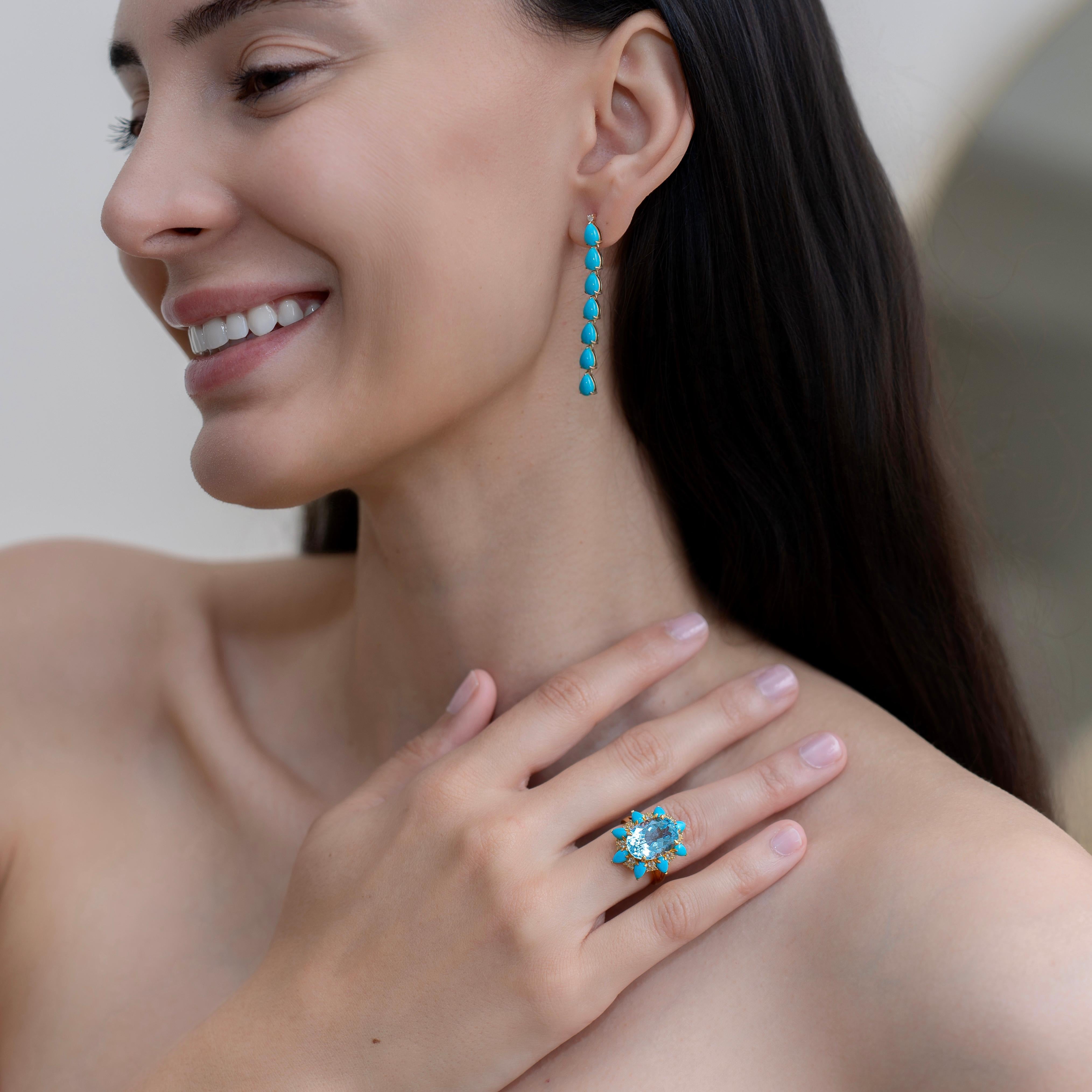 Pendientes de gota de diamantes turquesa azul de 5,54 ctw Nina Zhou en venta 1