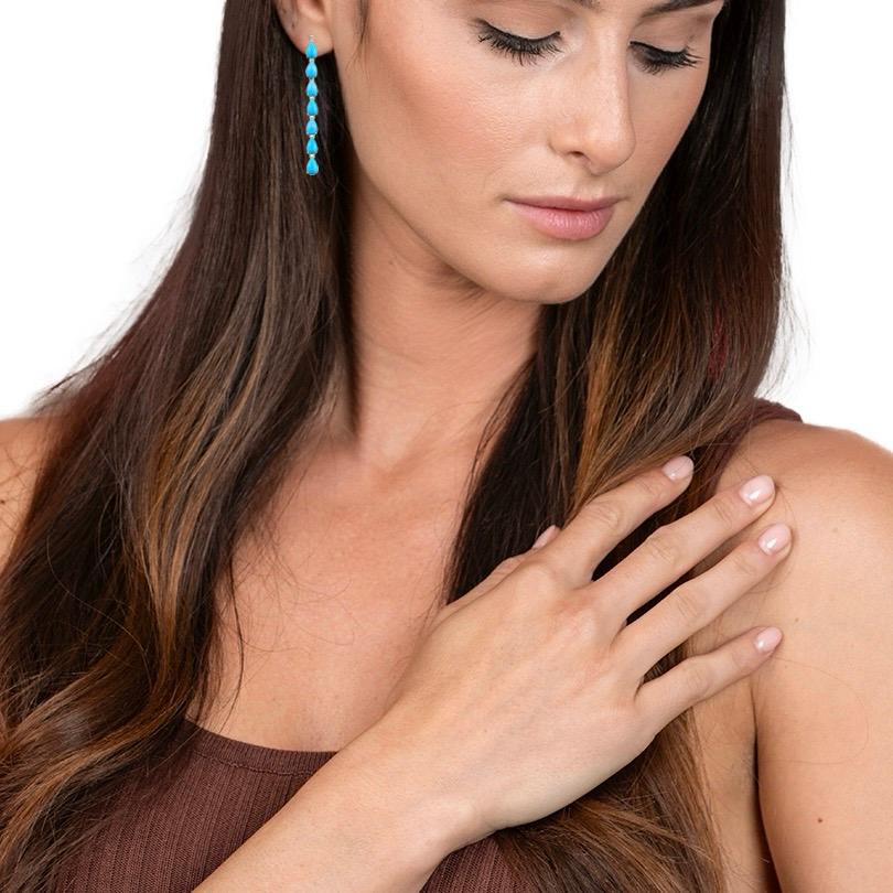 Pendientes de gota de diamantes turquesa azul de 5,54 ctw Nina Zhou en venta 2