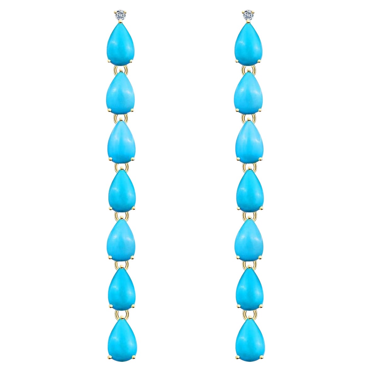 Pendientes de gota de diamantes turquesa azul de 5,54 ctw Nina Zhou en venta
