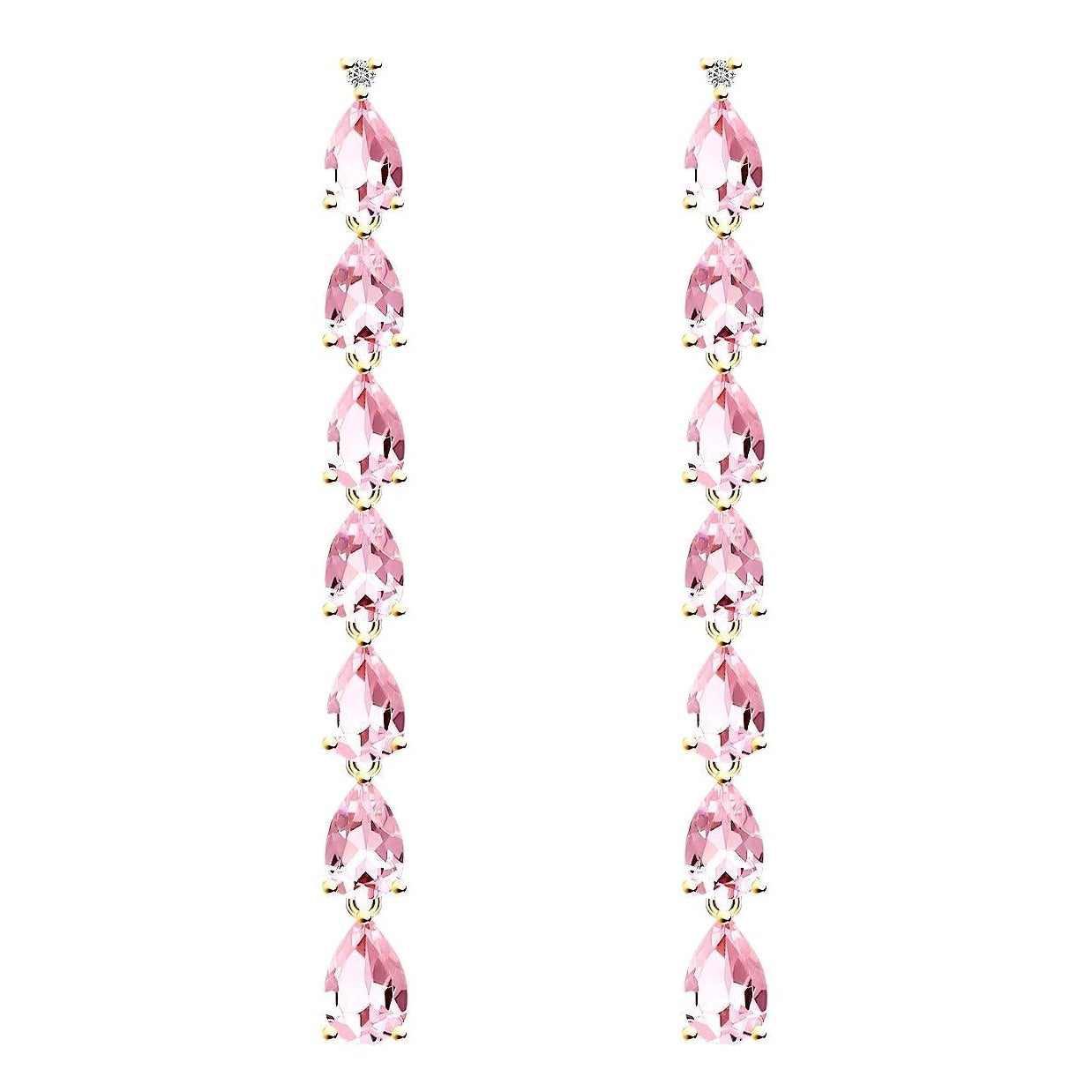 Nina Zhou Pendientes de gota de oro con diamantes Morganita rosa de 5,64 ctw en oro rosa de 14 quilates en venta