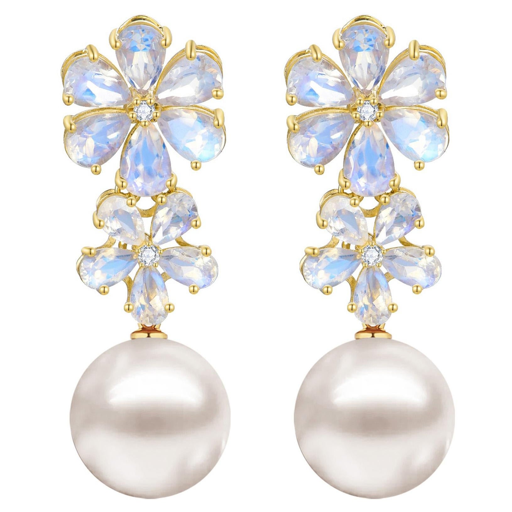 Nina Zhou Orecchini di perle barocche con diamante e pietra di luna da 5,60 ct.