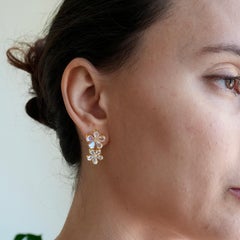 Nina Zhou 5.72ctw Moonstone Diamond Double Blossom Drop Earrings