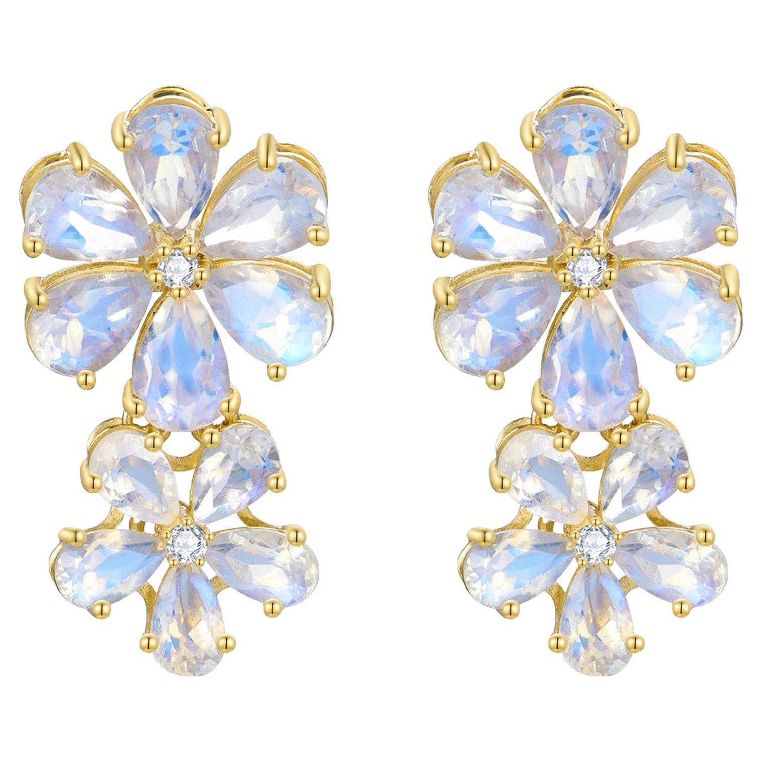 Nina Zhou Orecchini a goccia a doppio fiore con pietra di luna e diamante da 5,72 carati