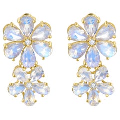 Nina Zhou Orecchini a goccia a doppio fiore con pietra di luna e diamante da 5,72 carati