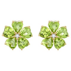Nina Zhou 5.84 ctw Peridot & Diamond Cherry Blossom Earrings