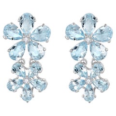Nina Zhou 5.92 ctw Aquamarine & Diamond Double Blossom Drop Earrings