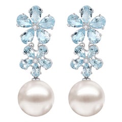 Nina Zhou Orecchini a goccia convertibili con diamante e acquamarina 5,92ctw Blossom Pearl