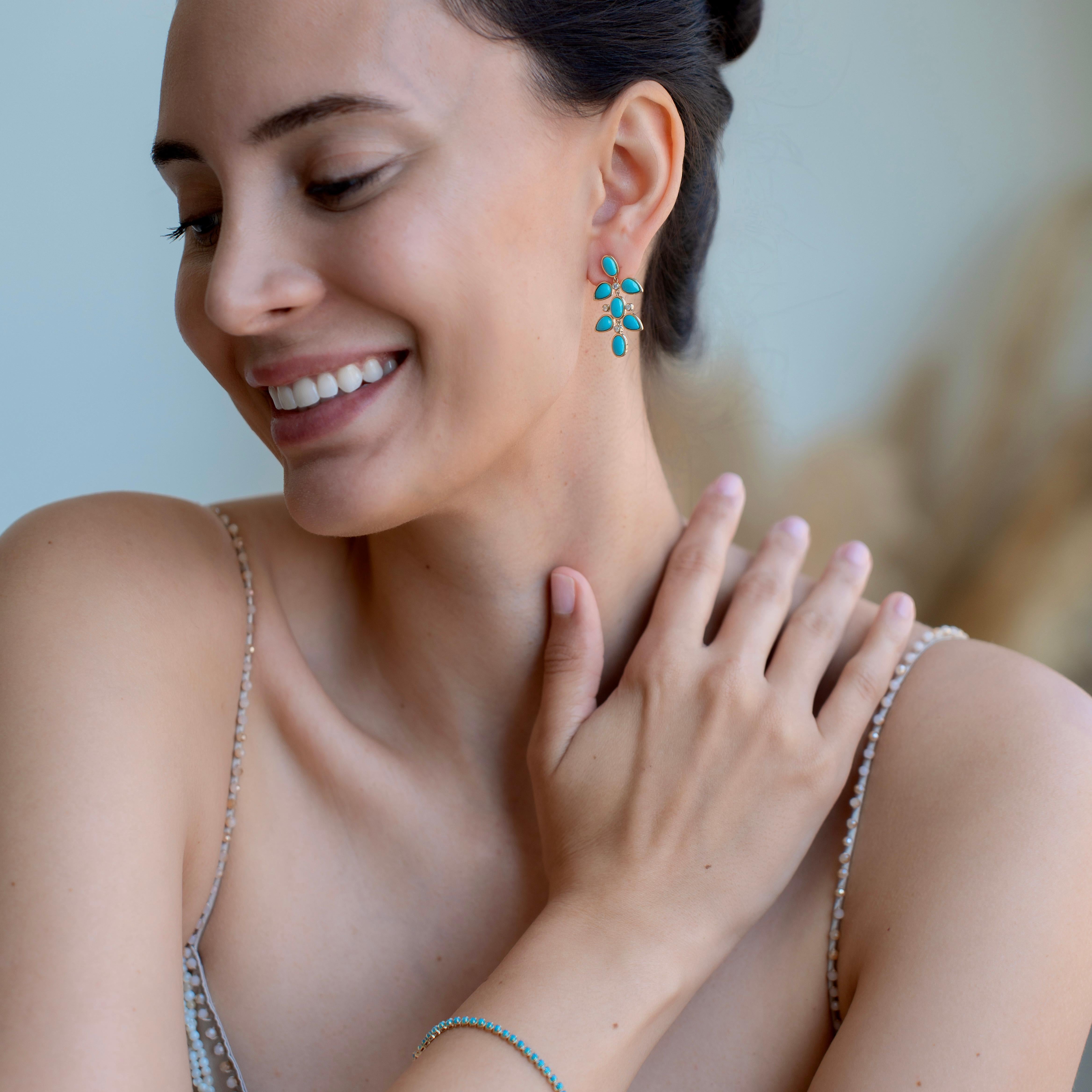 Pendientes de gota de turquesa natural y diamante de 5,92 quilates de Nina Zhou en Nuevo estado para la venta en Rowland Heights, CA