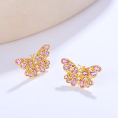 Nina Zhou 6.00 CTW Pink Sapphire Diamond Butterfly Earrings