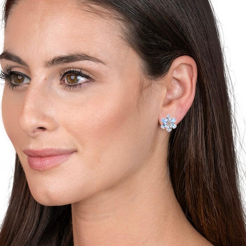 Arts and Crafts Nina Zhou 3.20ct Moonstone Diamond Forget-Me-Not Earrings For Sale