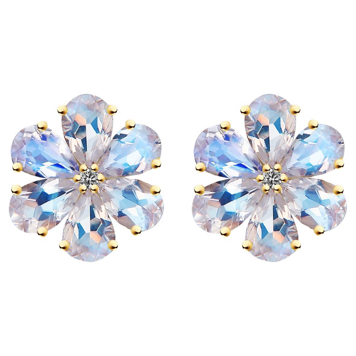 Nina Zhou 3.20ct Moonstone Diamond Forget-Me-Not Earrings For Sale
