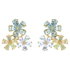Nina Zhou Orecchini a fiore con acquamarina, pietra di luna, opale e diamanti da 6,62 carati