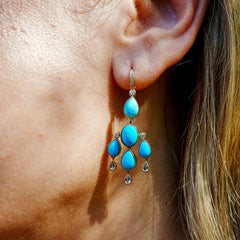 Nina Zhou 6.65ctw Turquoise Aquamarine Diamond Chandelier Drop Earrings