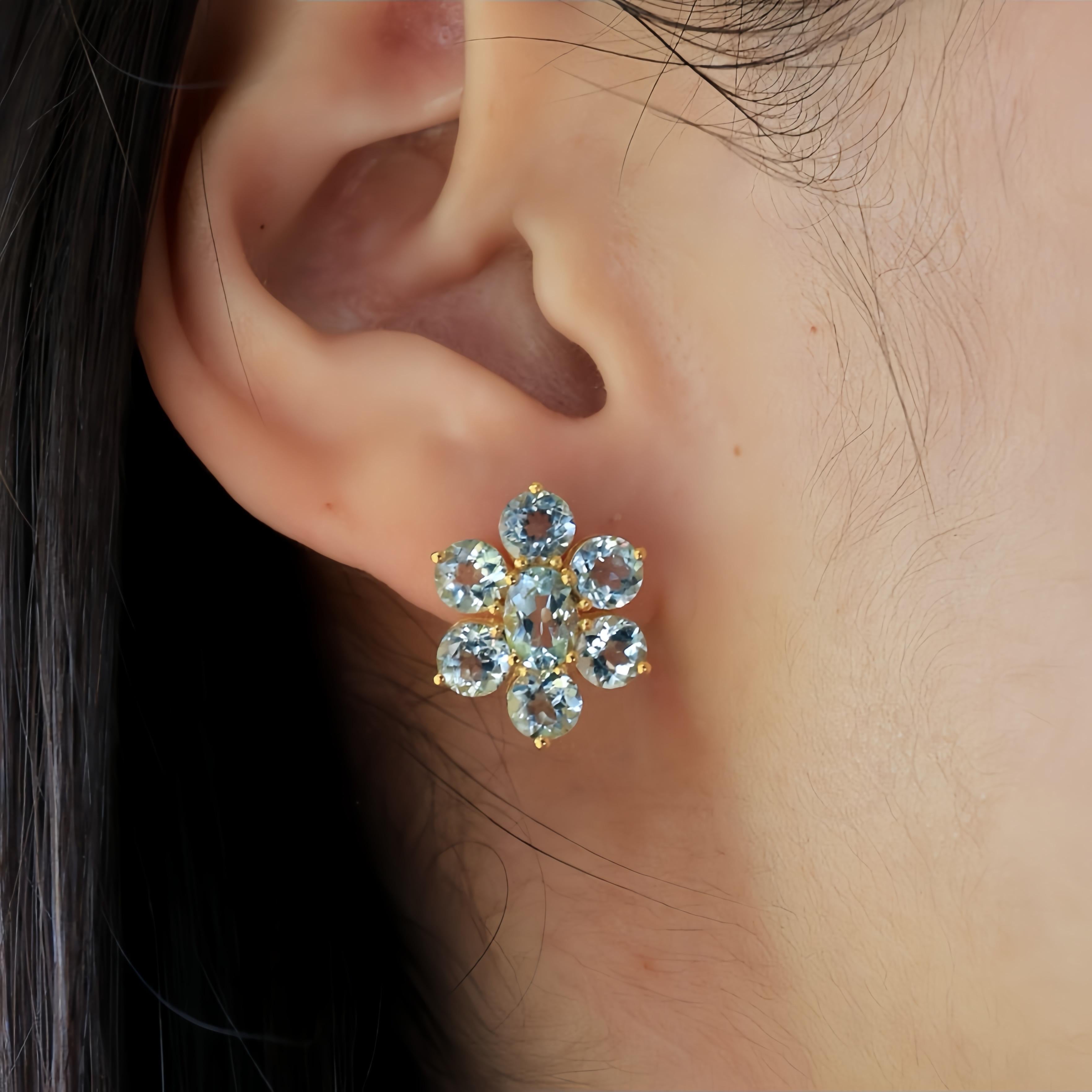 Modern Nina Zhou 7.00ct Aquamarine Cluster Earrings For Sale