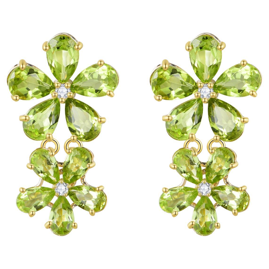 Nina Zhou 7.12 ctw Peridot & Diamond Double Blossom Drop Earrings