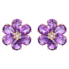Boucles d'oreilles fleurs sauvages en or rose 14K de Nina Zhou avec améthyste et diamant de 7,85ctw