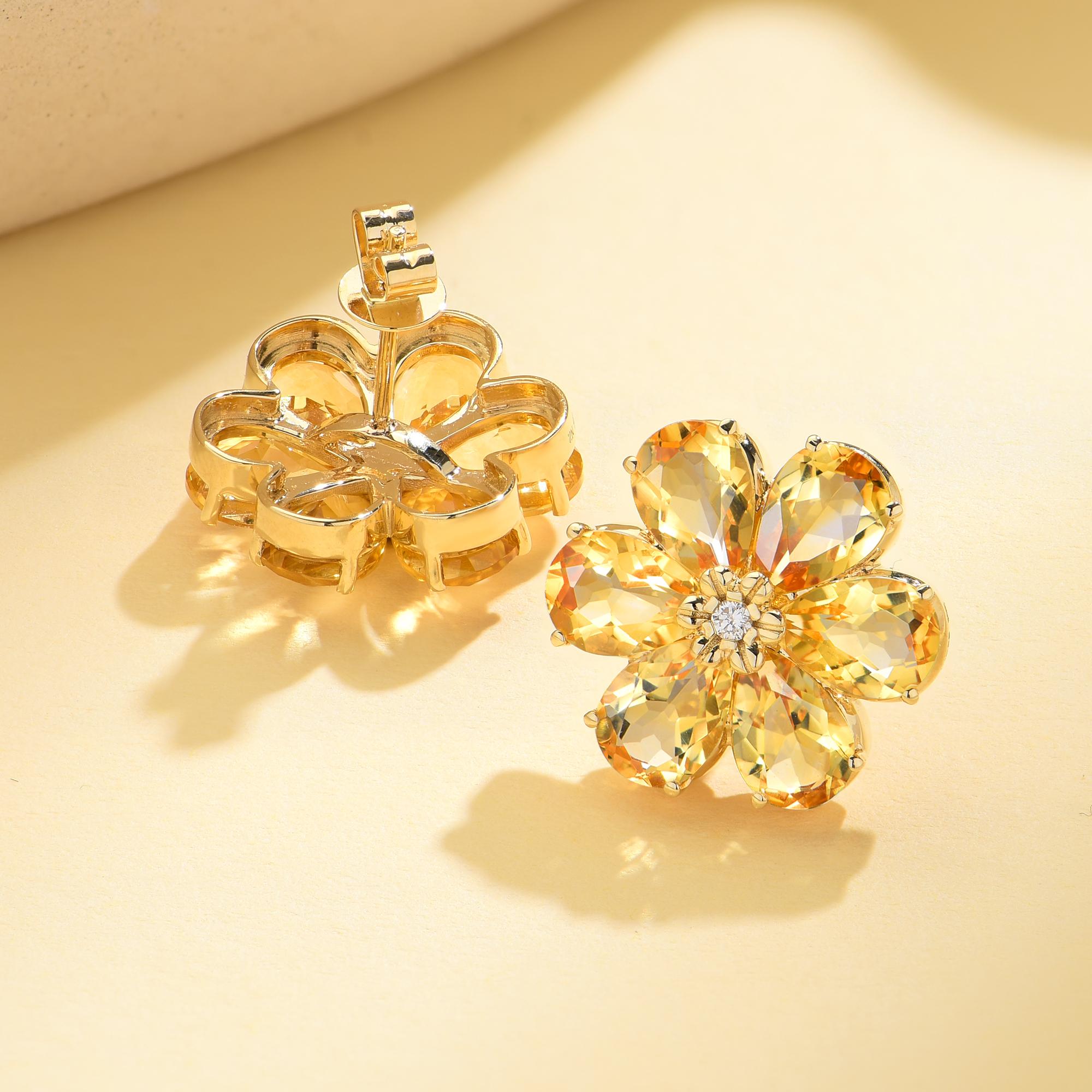 Taille poire Boucles d'oreilles fleurs sauvages Nina Zhou 7.85ctw Citrine Diamant en vente