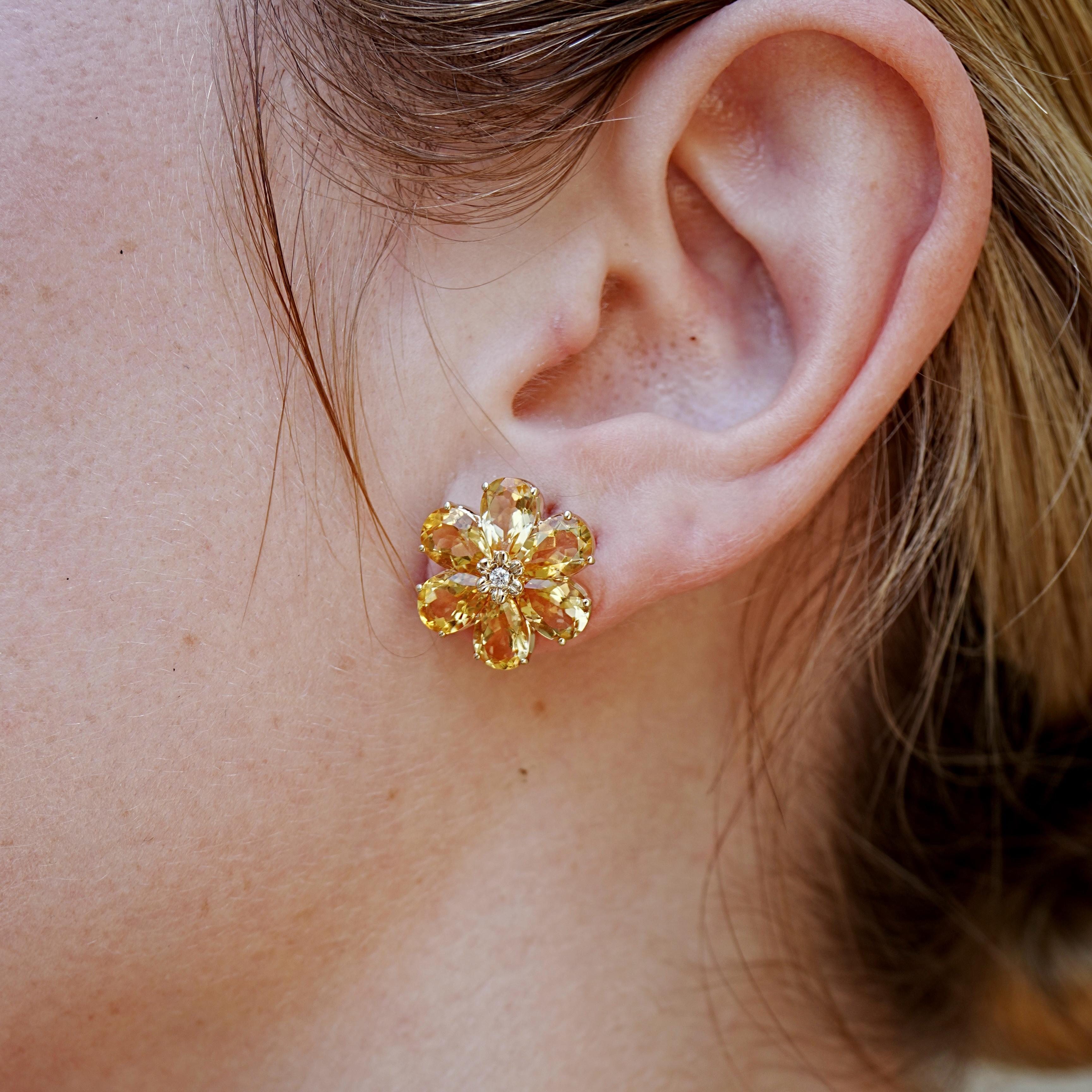 Boucles d'oreilles fleurs sauvages Nina Zhou 7.85ctw Citrine Diamant Neuf - En vente à Rowland Heights, CA